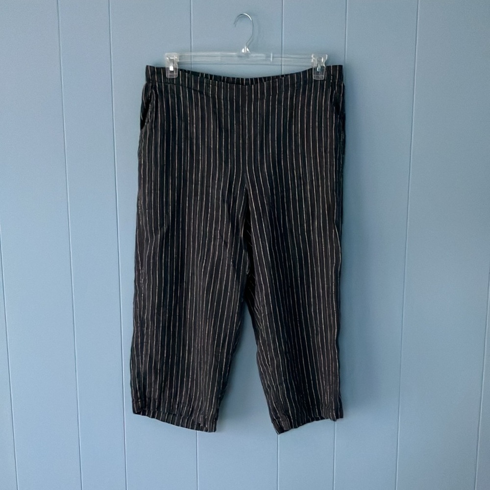 Eileen Fisher Black Pinstripe Wide Leg Pants